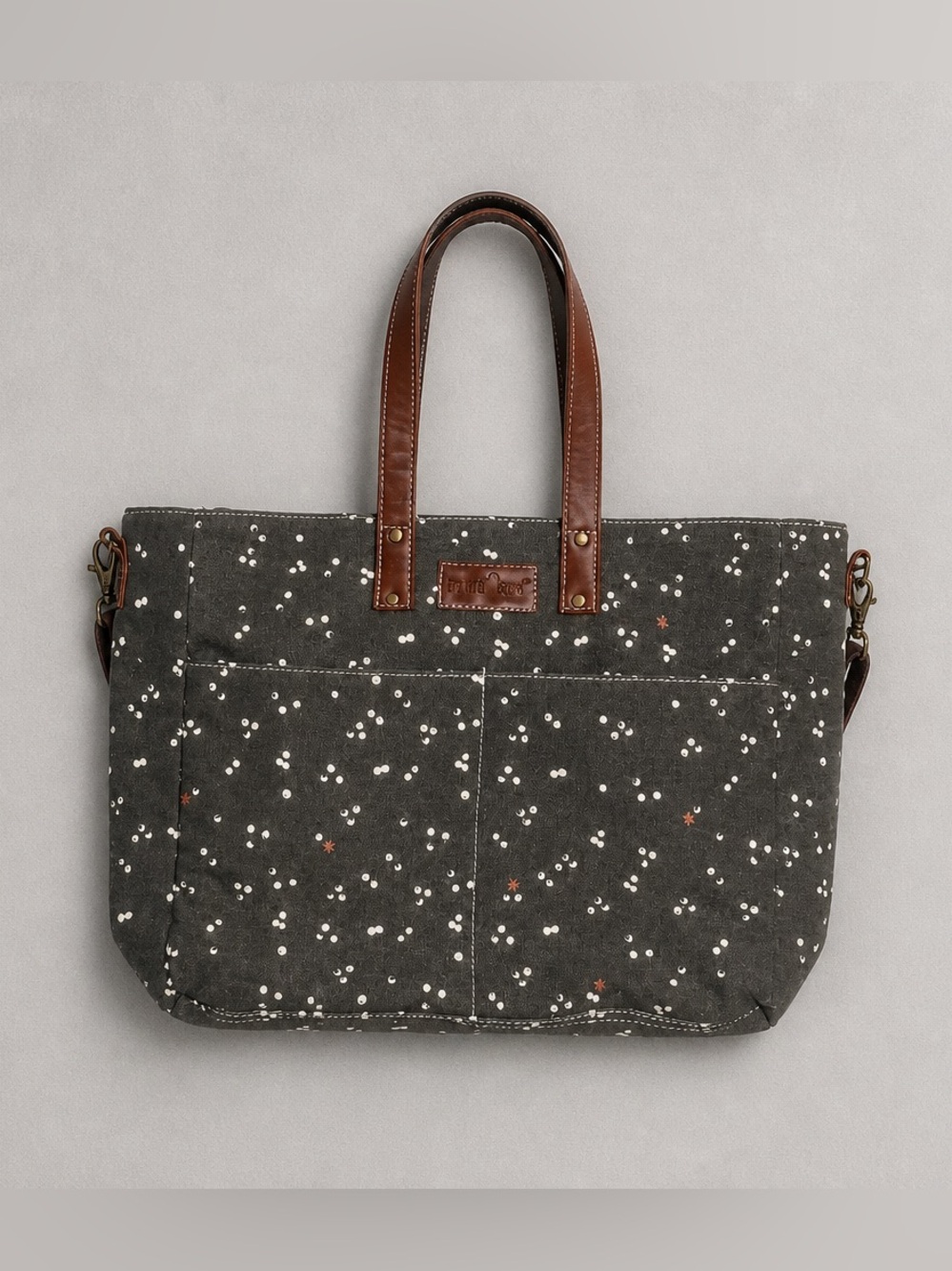 Maika Goods Gray Canvas Tote with Brown Faux Leather Handles